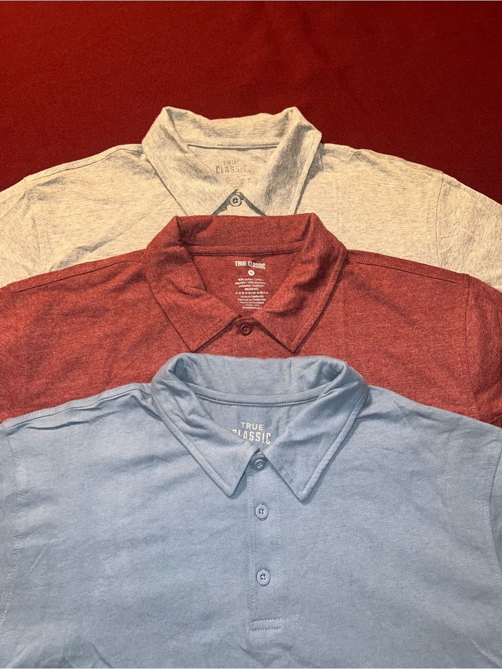 True Classic Polo Shirt - Light Blue,burgundy,Heather Gray size Medium